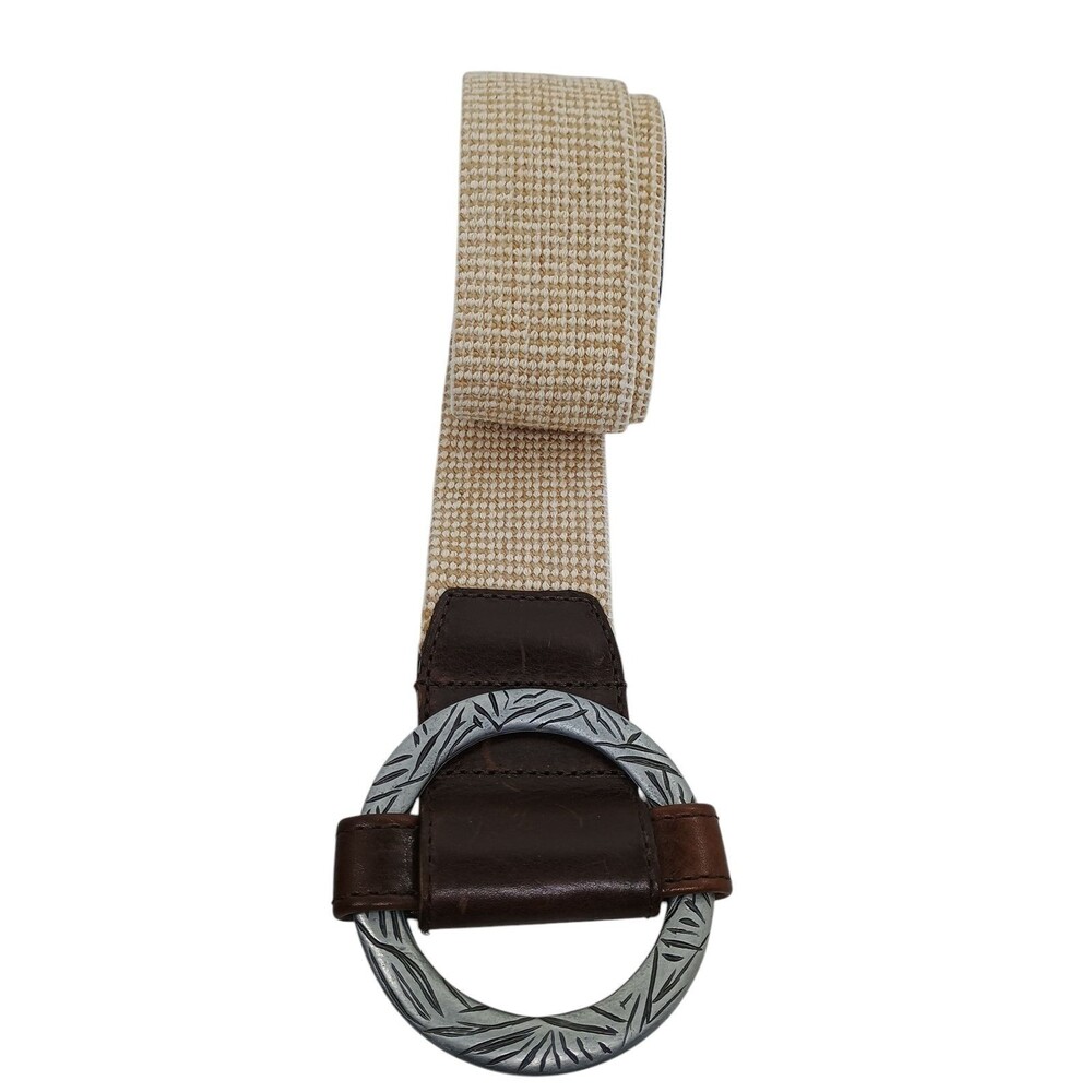Travelsmith Genuine Leather Belt Brown Beige Stretch Statement Wide Size S